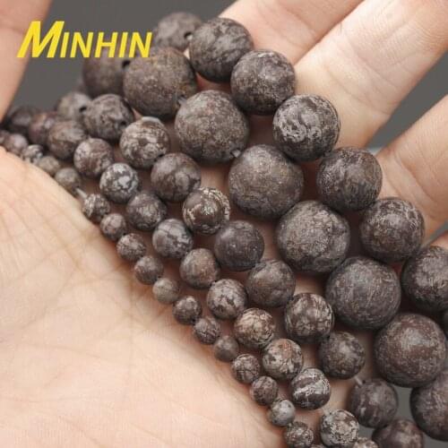 MINHIN Natural Dull Polished Matte Brown Snowflake Round Beads For Jewelry Making 4/6/8/10/12MM DIY Bracelet Accessories