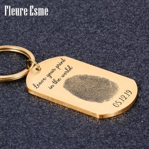 Personalized Couple Fingerprint Keychain Engraved Date Girlfriend Boyfriends Key Chain Valentines Day Gift For Husband Wife