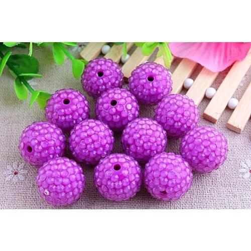 Kwoi vita Dark Purple Clear Resin Rhinestone Ball beads Wholesales AAA Quality 20mm Chunky 100pcs/lotfor Kids Girl Jewelry