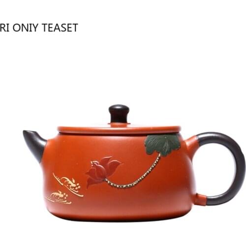 240ml Authentic Yixing Purple Clay Teapots Raw Ore Zhu Mud Stone Scoop Tea Pot Hand Painted Zisha Filter Kettle Home Tea Set