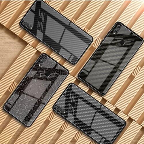Carbon fibre element Tempered Glass Luxury Phone Case For Huawei P20 P30 P40 P40 Lite Pro Psmart Mate 20 30 40 Cover Shell