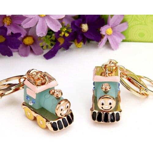 European and American Fashion Multi Color Creative Gift Diamond Locomotive Car Key Ring Female Metal Bag Pendant Key Chain Ring