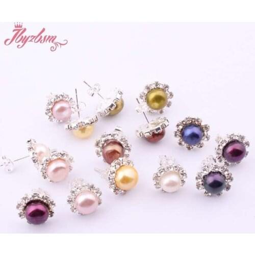 7mm Round Natural Freshwater Pearl Stone Sterling Tibetan Silver Trendy Fashion Earrings For Woman Christmas Gift 1 Pair