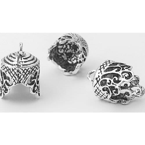 10pcs Antique Silver Color Lace Lacework Embossment Grain End Cap Beads For DIY Jewelry Findings