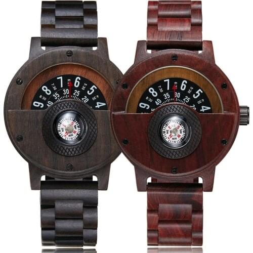 Multifunctional Wooden Wristwatch Men Quartz Wrist Watches Fashion Man Clock Black Walnut Red Rose Wood Band Dial Case Reloj
