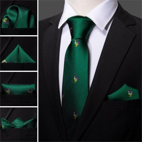 Fashion Cock Green Men Tie Set 100% Silk Handkerchief Ties Barry.wang Designer Necktie LS-5206 Gift Wedding Business for Men