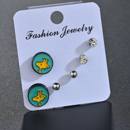 New Trend 3 Pair/set Acrylic Earrings Cartoon Round Ear Studs for Women Girls Jewelry Funny Style Female Creative Lovely Gift