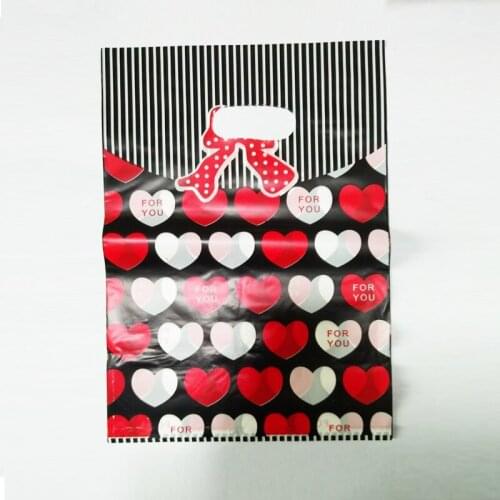 Wholesale 100pcs/lot Hearts Design Black Plastic Bags 25x35cm Shopping cosmetics Packaging Bags Plastic Gift Bag With Handle