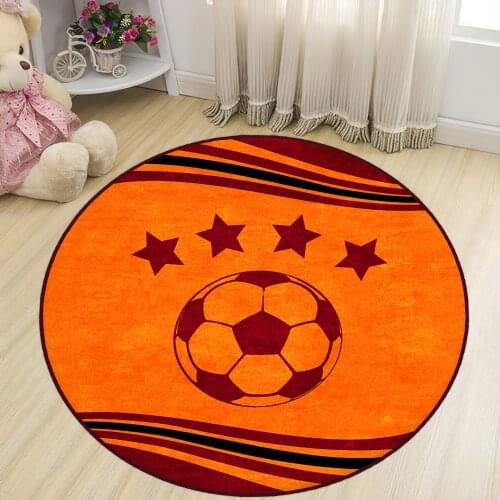 Orange Round Kids Room Rug football astroturf top star orange red black