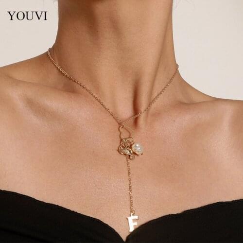 YOUVI Clavicle Chain Necklace for Women Jewelry on the Neck Kpop Pearl Necklace Gothic Choker Collier Femme Aesthetic Collar