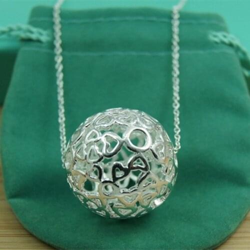 BABYLLNT 925 Silver 18 Inch Chain Hollow Round Ball Pendant Necklace For Woman Wedding Engagement Party Charm Jewelry Gift