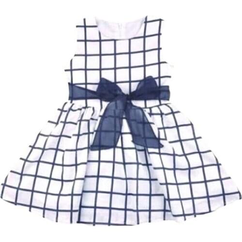 Children Blue Plaid Dress Bow baby Princess Kids Dresses for Girls O-neck Casual Clothes toddler costume summer cheap stuff