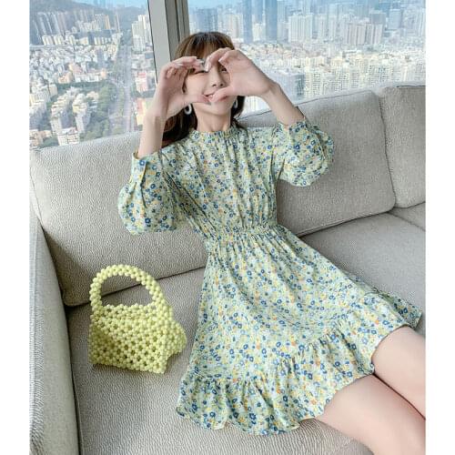 Floral Dress 2021 New Spring And Autumn Long Sleeve Tall Dresses Flower High Waist Slim Mini Dress For Teenager 14 16 18 Years