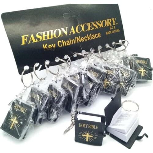 Religious decoration gift Mini Bible Keychain Pendant Christian Jesus Holy Scripture Golden Black Holy Writ (English Version )