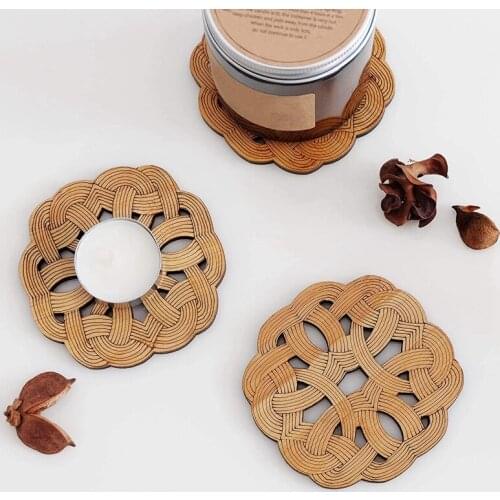 Handcraft Bamboo Coaster for Drinks Natural Bamboo Wood Coasters Set of 5 Eco-Friendly Modern Coaster