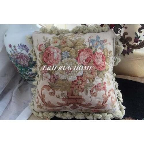 FREE SHIPPING 15K 16"X16" Handmade Needlepoint pillow Hand Knotted roses cushion NO INSERTION