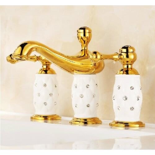 Retail - Luxury Brass Double Handle Basin Faucet, Gold Color Basin Tap, Hot & Cold Water Basin Mixer, Free Shipping L15917