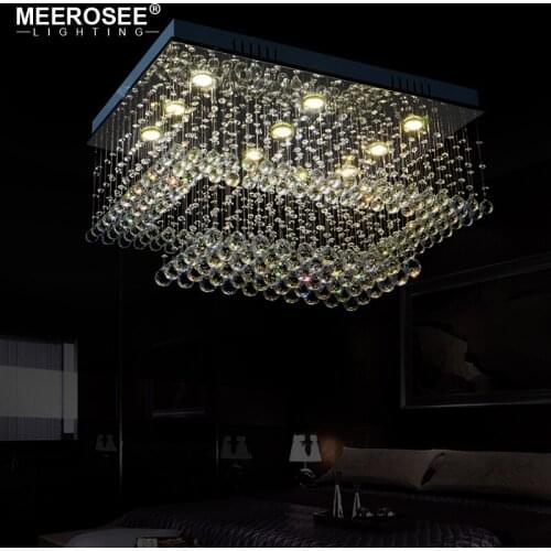 Modern Crystal Ceiling Lights Fixture Rain Drop Rectangle Clear Crystal Ceiling Lustre Household Hotel Deco Lamparas De Techo
