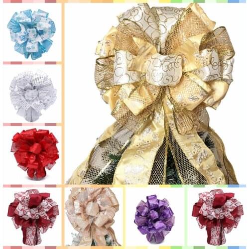 Christmas Tree Topper Large Double-head Xmas Bow Christmas Tree Decoration Christmas tree wire bow