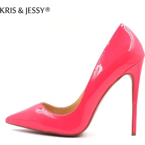 Lovely Pink Gray White 10cm/12cm/8cm Women Pumps Shallow Pointed Toe Shiny Patent PU Leather Party Shoes