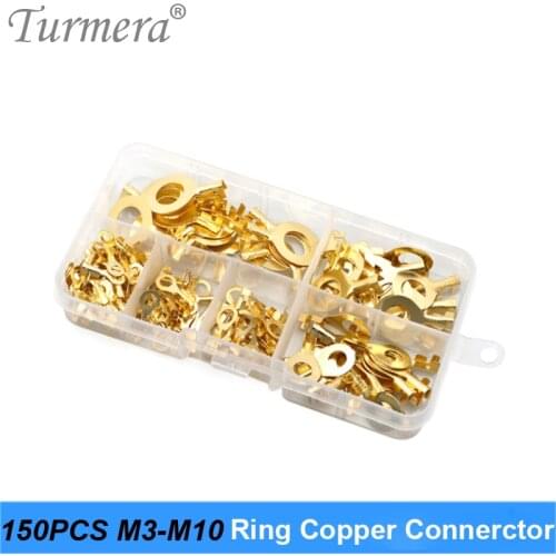 Turmera 150Pieces M3 M4 M5 M6 M8 M10 Ring Lugs Ring Copper Crimp Terminal Cable Lug Wire Connector Non-insulated Assortment Kits