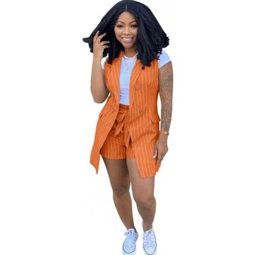 African Blazer Women 2 Piece Set Cardigan Long Tops And Shorts Outfits 2021 Fashion Striped Casual African OL Shorts Pant Suits
