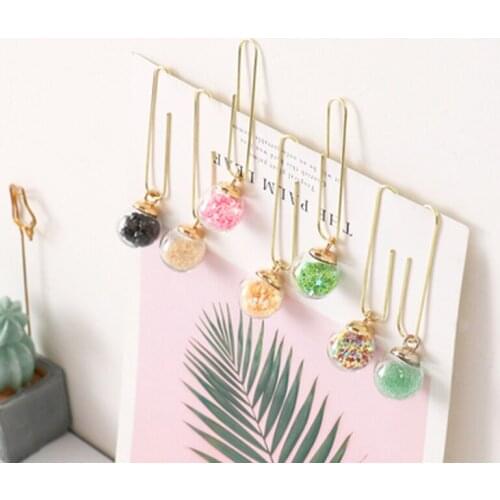 5 pcs/box Novelty Glass Ball Bookmark Paper Clips DIY Metal Notes Letter Paper Bookmark Binder Clip Office Binding Supplies