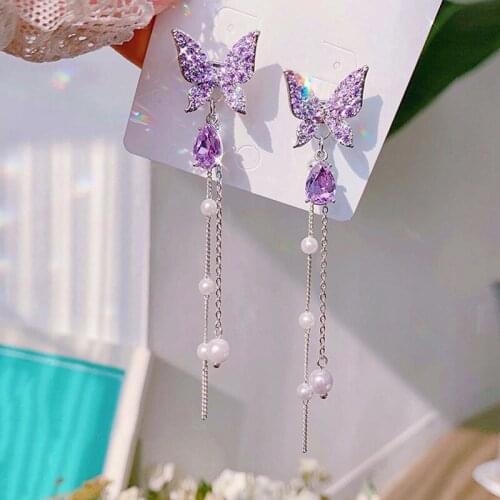 Women Earrings New two-wear Delicate Butterfly Pearl Earrings Tassel Super Fairy Temperament Earrings Elegant Jewelry For Female
