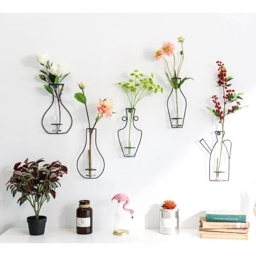 1pcs Creaive Homeart Nordic Style Iron Frame Vase Wall Hanging Plant Dried Flower Racks Bottle DIY Creativite Decorative Shelves