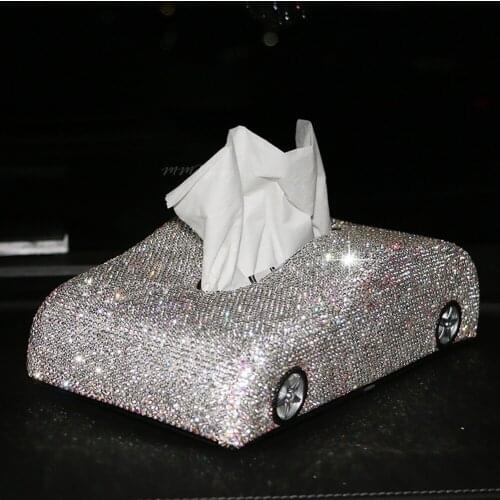 1pc Car Napkin Box Set Rhinestone Delicate Seating-type Stylish Bling Car Model Type Tissue Box