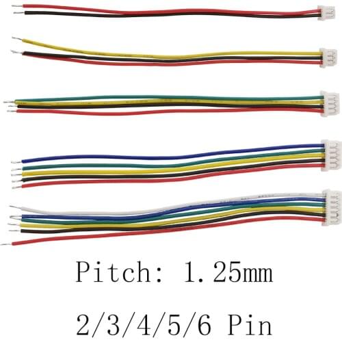 10Pcs JST 1.25mm 2P 3P 4P 5P 6P Wire Cable Connector JST Pitch 1.25 mm Single Head Plug Jack Cables 10CM 15CM 20CM 30CM
