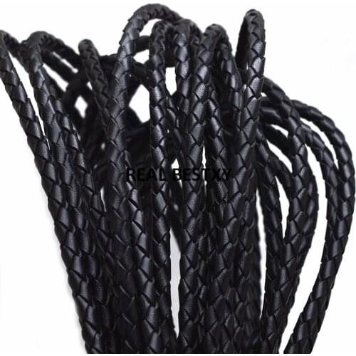 2m/lot approx 4mm black Round Braided Genuine Leather Cord Coffee Cow Leather Cords String Rope Bracelet Findings Diy Jewelry