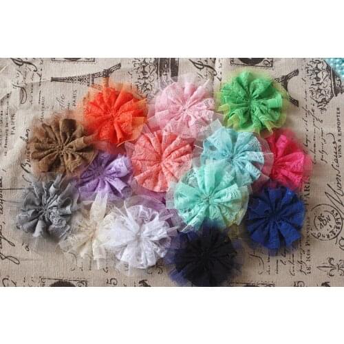 Trend Vintage Lace Flower Frilly Hair Flowers Tulle flower perfect for girl Hair Accerssiory 18 colors 60pcs