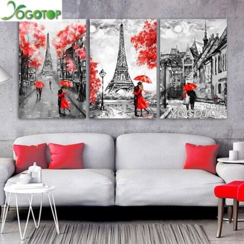DIY Diamond Painting Red umbrella street Tower romantic lovers 5D Diamond Embroidery sale wedding decoration Triptych ML953