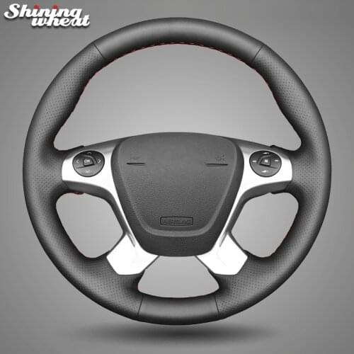 Shining wheat Black Leather Steering Wheel Cover for Ford Transit Connect Tourneo Connect 2014-2020 Tourneo Custom Grand