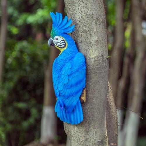34cm decorative parrot figurines garden door birds decoration statues artificial animal craft tree wall hanging sculpture