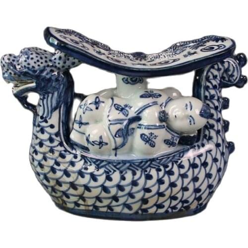 Jingdezhen porcelain, blue and white, golden boy and jade girl, dragon boat, porcelain pillow, home decoration