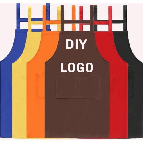 Customized 100% polyester fiber LOGO new solid color cooking kitchen apron unisex woman men chef waiter cafe shop barbecue haird