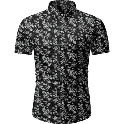 Floral Print Hawaiian Shirt Men Summer Short Sleeve Button Down Shirts Mens Casual Holiday Vacation Social Shirt Male Chemise