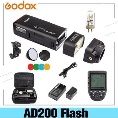 Godox AD200 200Ws 2.4G TTL Flash Strobe 1/8000 HSS with 2900mAh Battery and Bare Bulb/Speedlite Flash Head For Nikon Sony Camera