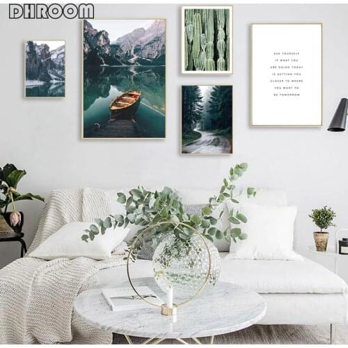 Boat Lake Canvas Painting Nature Nordic Style Forest Landscape Wall Art Poster Print Decorative Pictures Living Room Decor