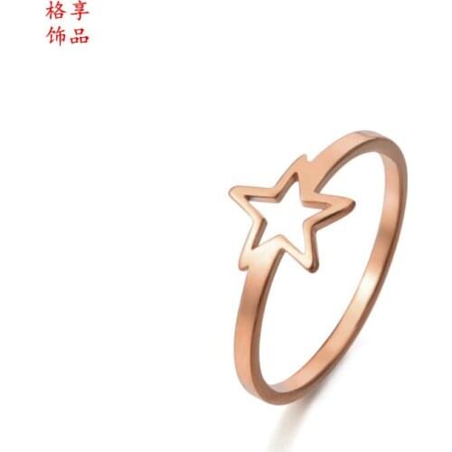 Round Roestvrij Staal Voor Vrouwen Ringen Hollow Pentagram Rose Goud Vinger Ring For Women Eenvoudige Verfijnde Sieraden Gift