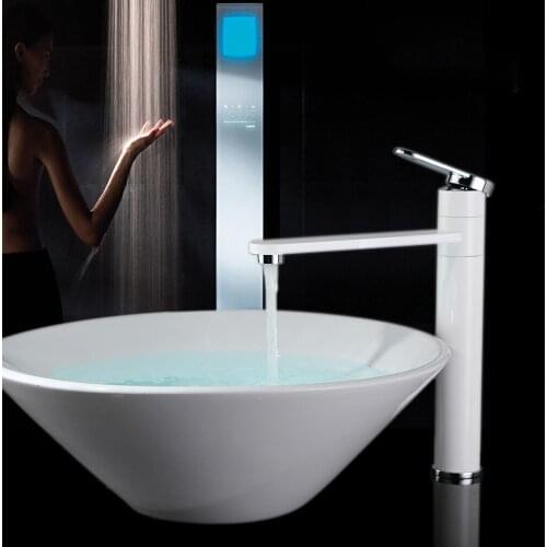 White and Chrome High style Single Handle rotation Bathroom Sink Faucet Brass Basin Mixer Taps,Hot and cold bathroom taps