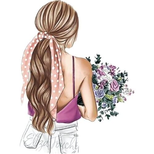 HOT Fashion Girl Thermal Stickers Diy Transfer Iron Washable Patches Appliques For T-shirt Flower Girl Clothes Patch Environment