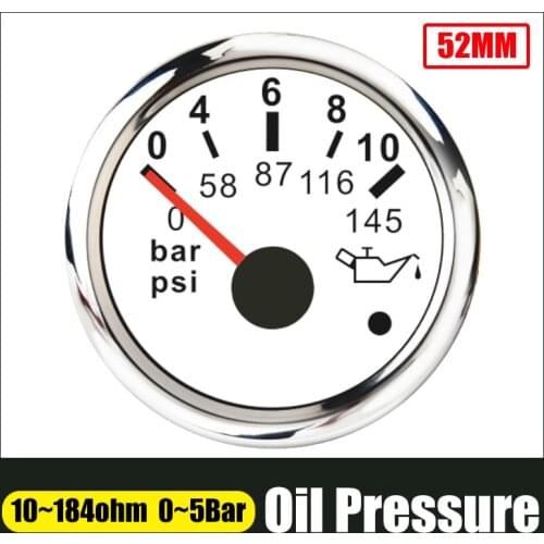 Car Boat Oil Pressure Gauge 0-5 Bar 0-73 psi / 0-10 bar 0-145 psi For RV Truck Oil Press Meter With Alarm