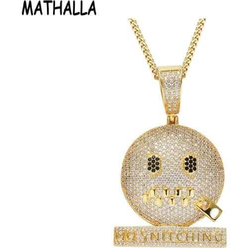 MATHALLA Personalized Zipper Closure Pendant Necklace Full of Zircon Glitter Gold Silver With Cuban Chain Hip Hop Jewelry Gift