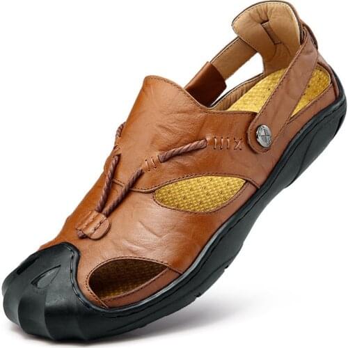 Men genuine leather Sandals summer cow leather new for beach male shoes mens gladiator men non-slip outdoor beach sandals homme