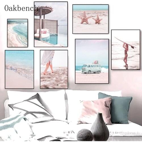 Scandinavian Poster Ocean Surf Wall Art Canvas Painting Beach Landscape Posters Prints Nordic Wall Art Pictures Home Decoration