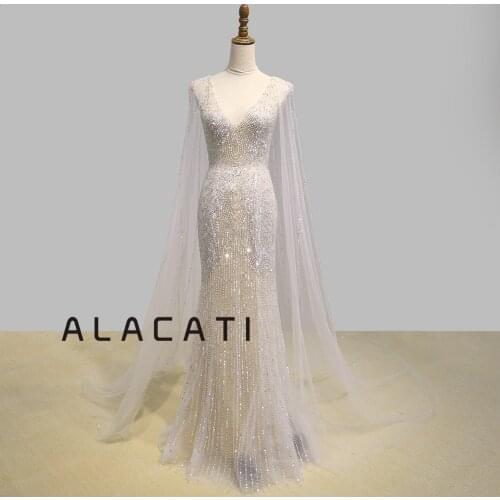 Heavy hand-embroidered beads 2019 new high-end custom luxury sexy fishtail wedding women export Middle East Dubai shawl was thin