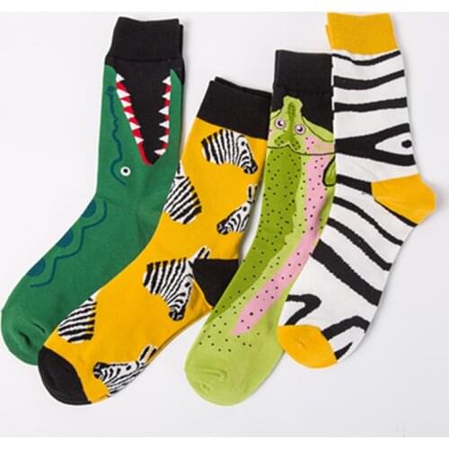 Autumn Winter Men Women Happy Socks Cotton Casual Socks Animals Zebra Stripe Shark Crocodile Socks Funny Classic Breathable Sock